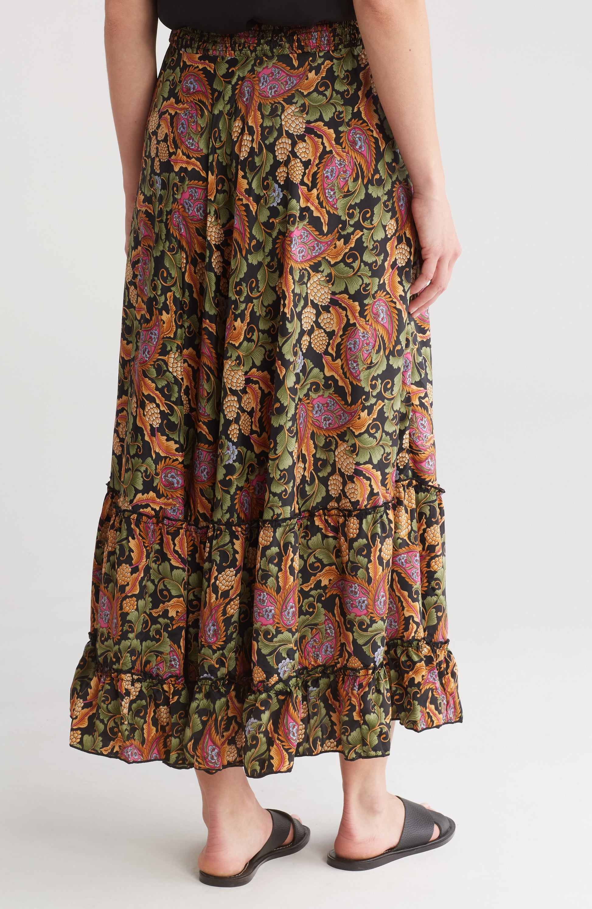 T Tahari Tiered Drawstring Waist Maxi Skirt, Alternate, color, Midnight Blooming Paisley