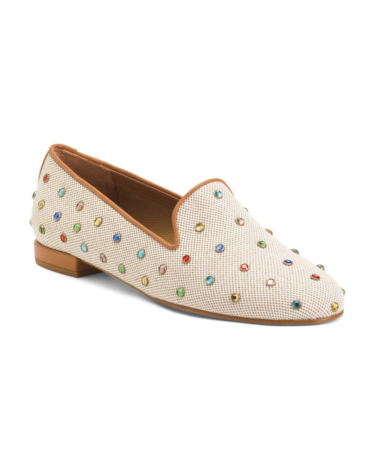 Made In Spain Leather Trim Gatsby Bejeweled Loafers