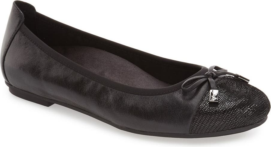 Vionic 'Minna' Leather Flat, Main, color, BLACK LEATHER