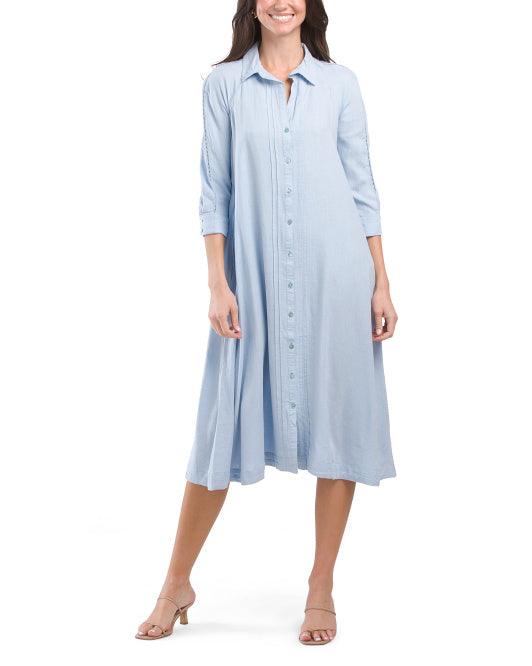 CALYPSO ST. BARTH Linen Blend Long Sleeve Button Front Maxi Shirt Dres   VinNews Recommendations