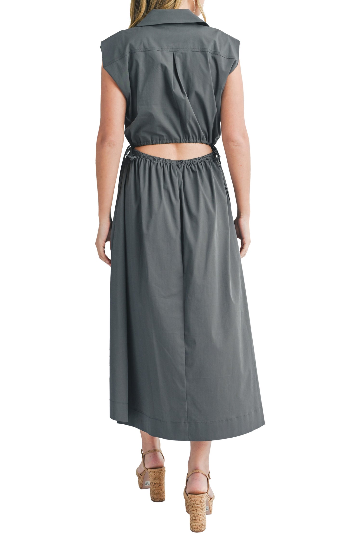 Mila Mae Cutout Collared Maxi Dress, Alternate, color, Charcoal