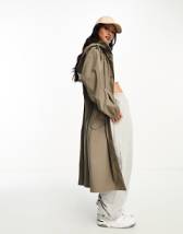 ASOS DESIGN twist front bias satin maxi dress with gold hardware in olive green