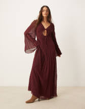 ASOS DESIGN maxi shirt dress with cinched waist detail in chocolate and navy gingham