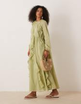 ASOS DESIGN maxi shirt dress with cinched waist detail in chocolate and navy gingham