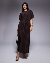 ASOS DESIGN maxi shirt dress with cinched waist detail in chocolate and navy gingham
