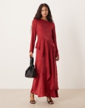ASOS DESIGN maxi shirt dress with cinched waist detail in chocolate and navy gingham