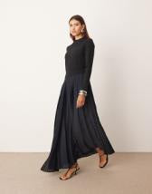 ASOS DESIGN maxi shirt dress with cinched waist detail in chocolate and navy gingham