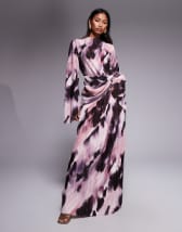 ASOS DESIGN twist front bias satin maxi dress with gold hardware in olive green