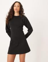 Threadbare long sleeve midi dress with poplin skirt in khaki