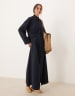 ASOS DESIGN maxi shirt dress with cinched waist detail in chocolate and navy gingham