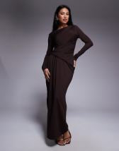 ASOS DESIGN twist front bias satin maxi dress with gold hardware in olive green