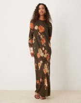 ASOS DESIGN maxi shirt dress with cinched waist detail in chocolate and navy gingham