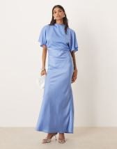 ASOS DESIGN twist front bias satin maxi dress with gold hardware in olive green