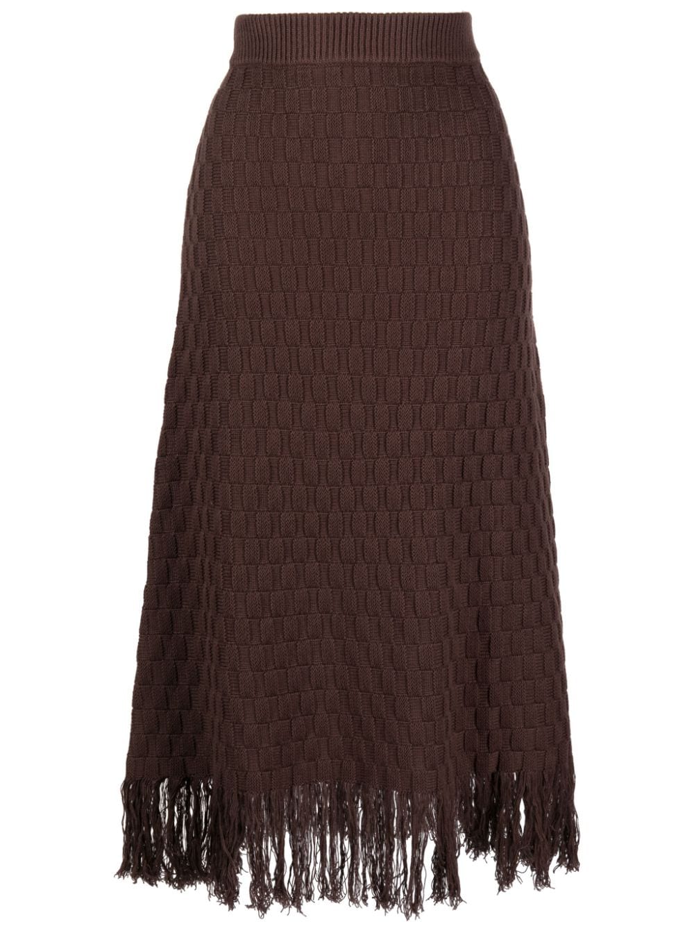 b+abfrayed-hem knitted midi skirt