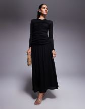 ASOS DESIGN maxi shirt dress with cinched waist detail in chocolate and navy gingham