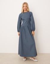 ASOS DESIGN maxi shirt dress with cinched waist detail in chocolate and navy gingham