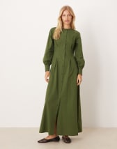 ASOS DESIGN maxi shirt dress with cinched waist detail in chocolate and navy gingham