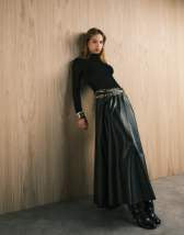 ONLY faux leather pleated maxi skirt in black