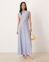 Topshop denim godet seamed midaxi dress in rich blue