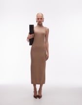 Mango shirt detailing maxi dress in brown stripes