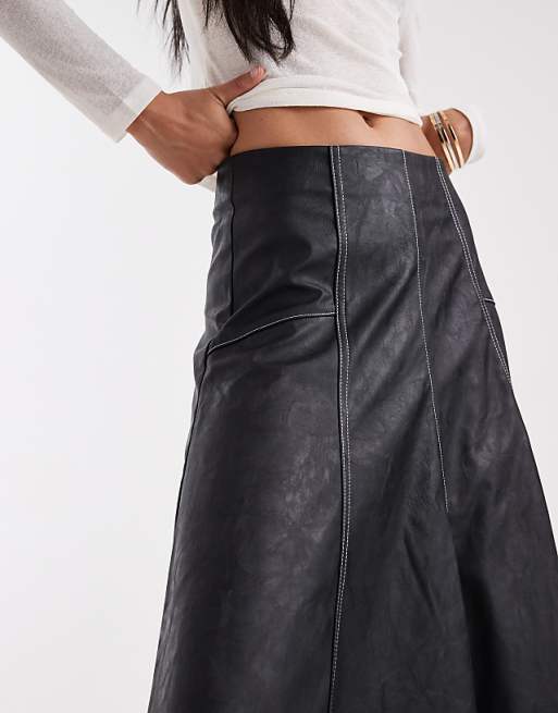 ONLY faux leather pleated maxi skirt in black