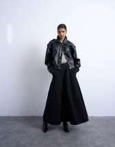 ONLY faux leather pleated maxi skirt in black