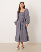 Mango shirt detailing maxi dress in brown stripes
