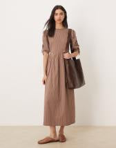 Mango shirt detailing maxi dress in brown stripes