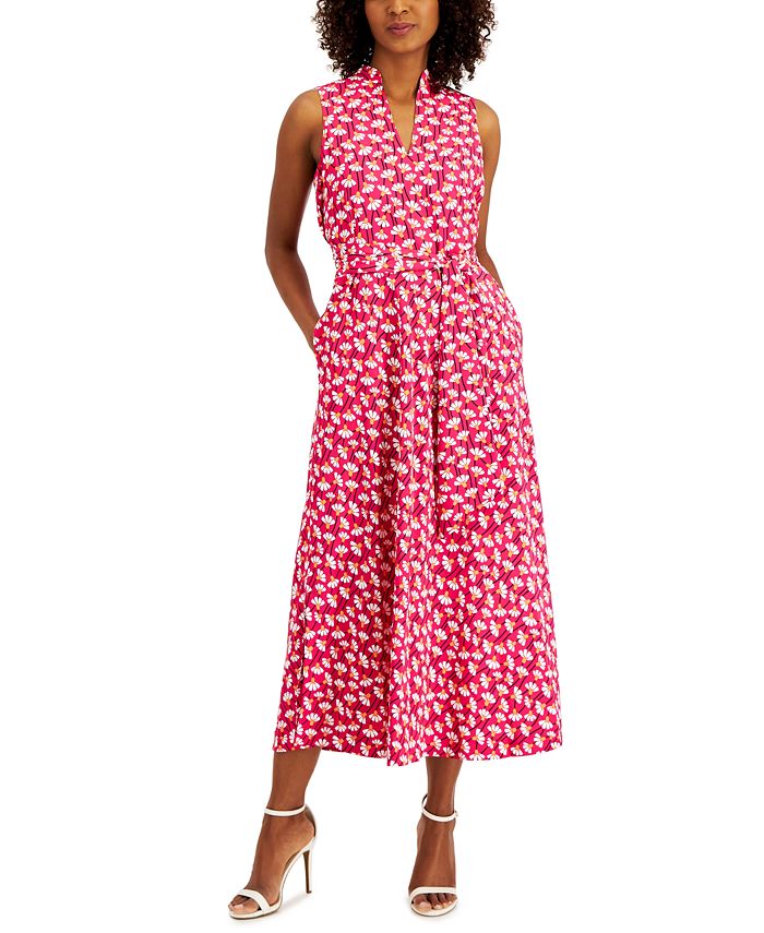 Anne Klein - Women's Printed Belt-Tie Midi Dress