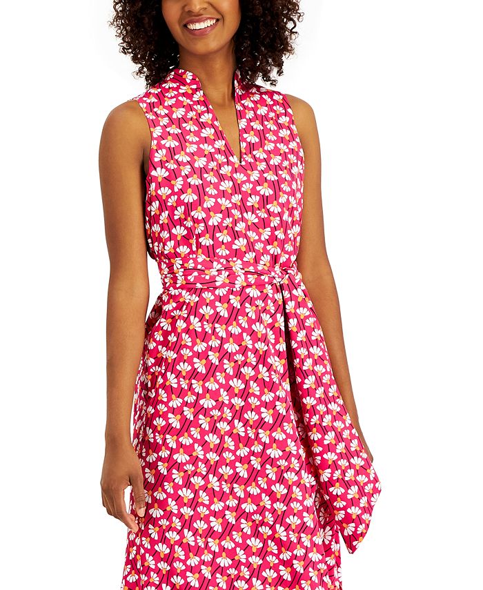 Anne Klein - Women's Printed Belt-Tie Midi Dress