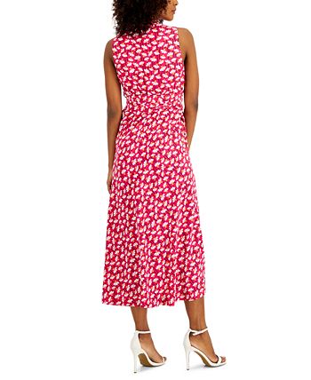 Anne Klein - Women's Printed Belt-Tie Midi Dress