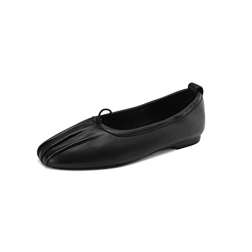 TinaCus Women's Square Toe Soft Leather Handmade Slip On Plicated Comfort Casual Flats Shoes