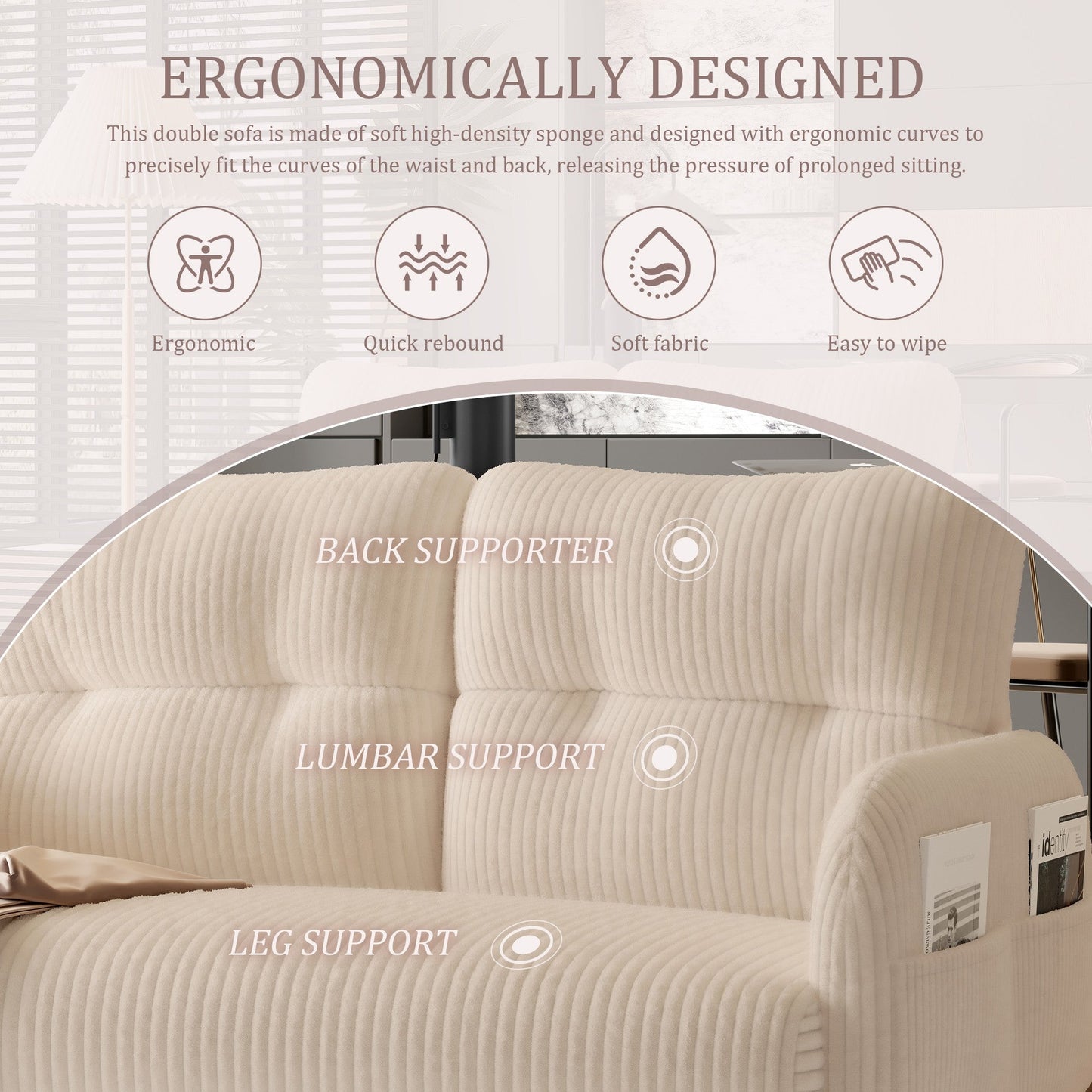 Walmart 47" Small Loveseat Sofa Couch for Small Spaces,Corduroy Upholstered 2-Seater Love Seats for Apartment, Bedroom,Office,Beige