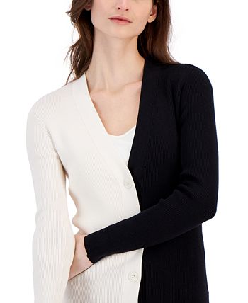 Anne Klein - Women's Colorblocked Button-Front Ribbed Cardigan