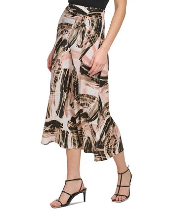 DKNY - Women's Printed Ruched Satin Skirt