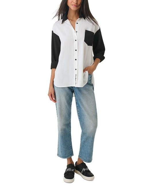 Karl Lagerfeld Paris - Women's Colorblocked Button-Up Blouse