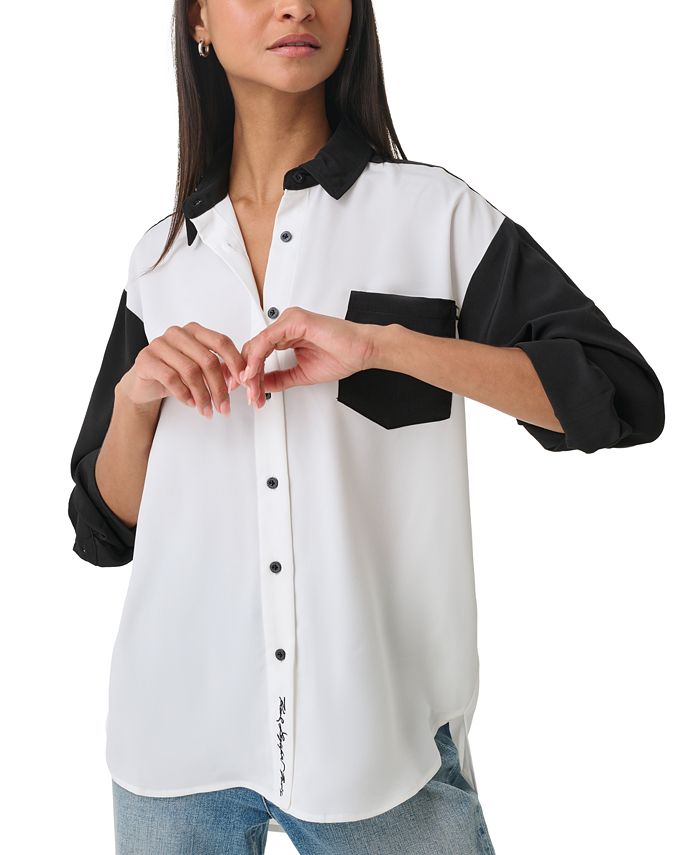 Karl Lagerfeld Paris - Women's Colorblocked Button-Up Blouse