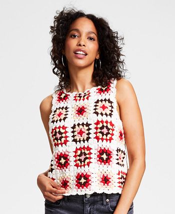 Lucky Brand - Women's Cotton Granny Square Crochet Vest