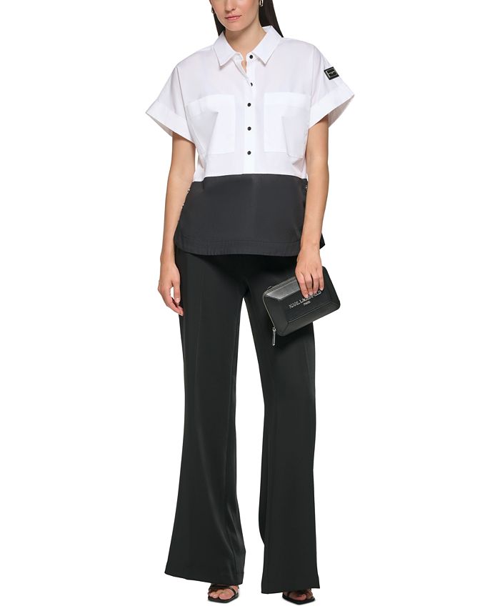 Karl Lagerfeld Paris - Women's Cotton Poplin Colorblocked Shirt