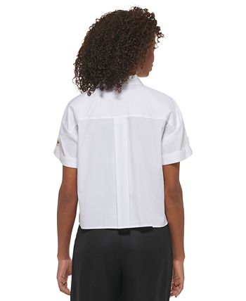 Karl Lagerfeld Paris - Women's Short Sleeve Poplin Utility Blouse