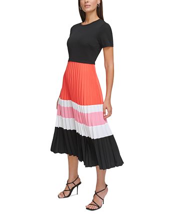 Karl Lagerfeld Paris - Women's Colorblocked Pleated-Skirt Midi Dress