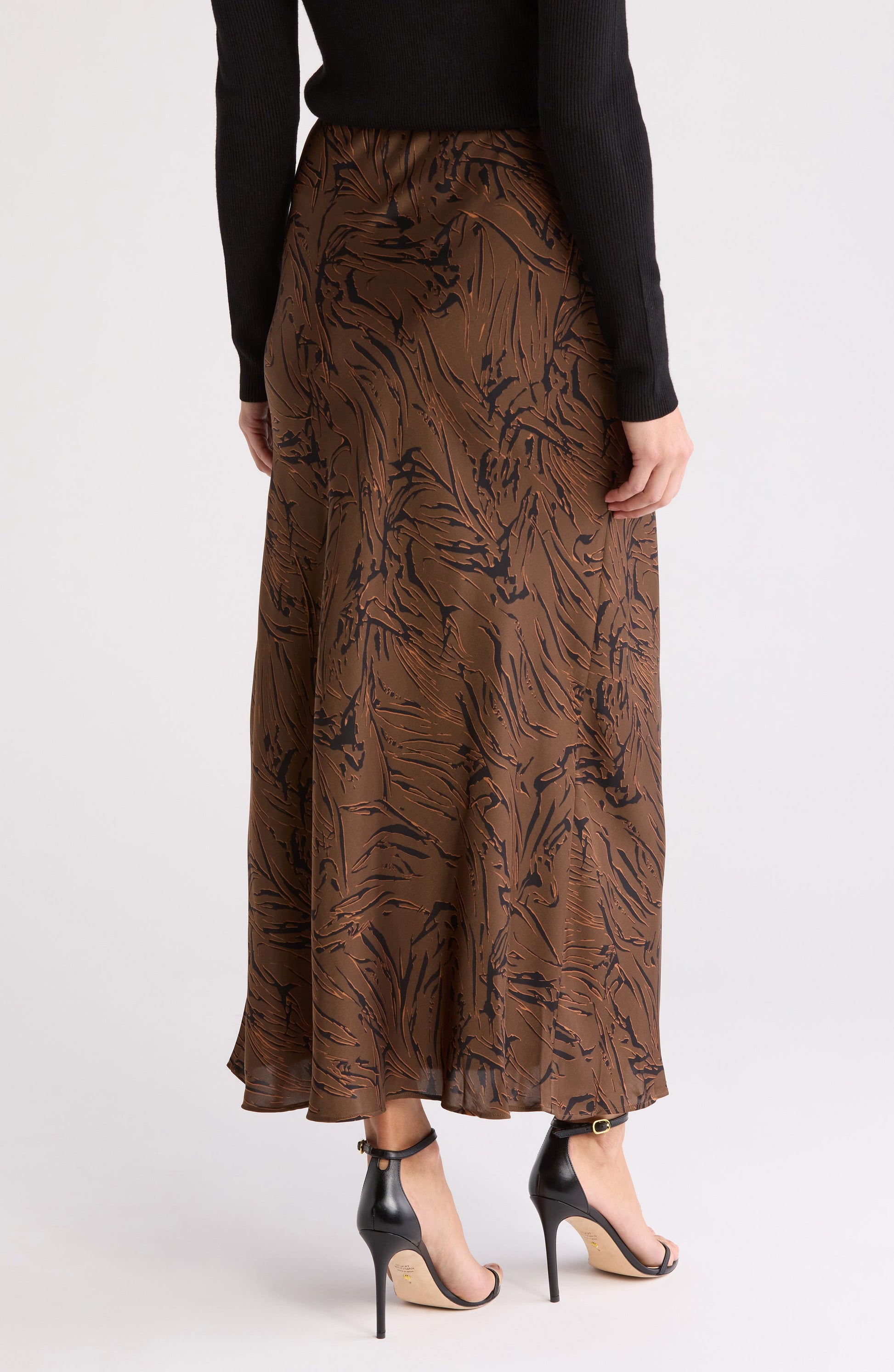 NORDSTROM RACK Satin Maxi Skirt, Alternate, color, Brown- Black Malia Abstract