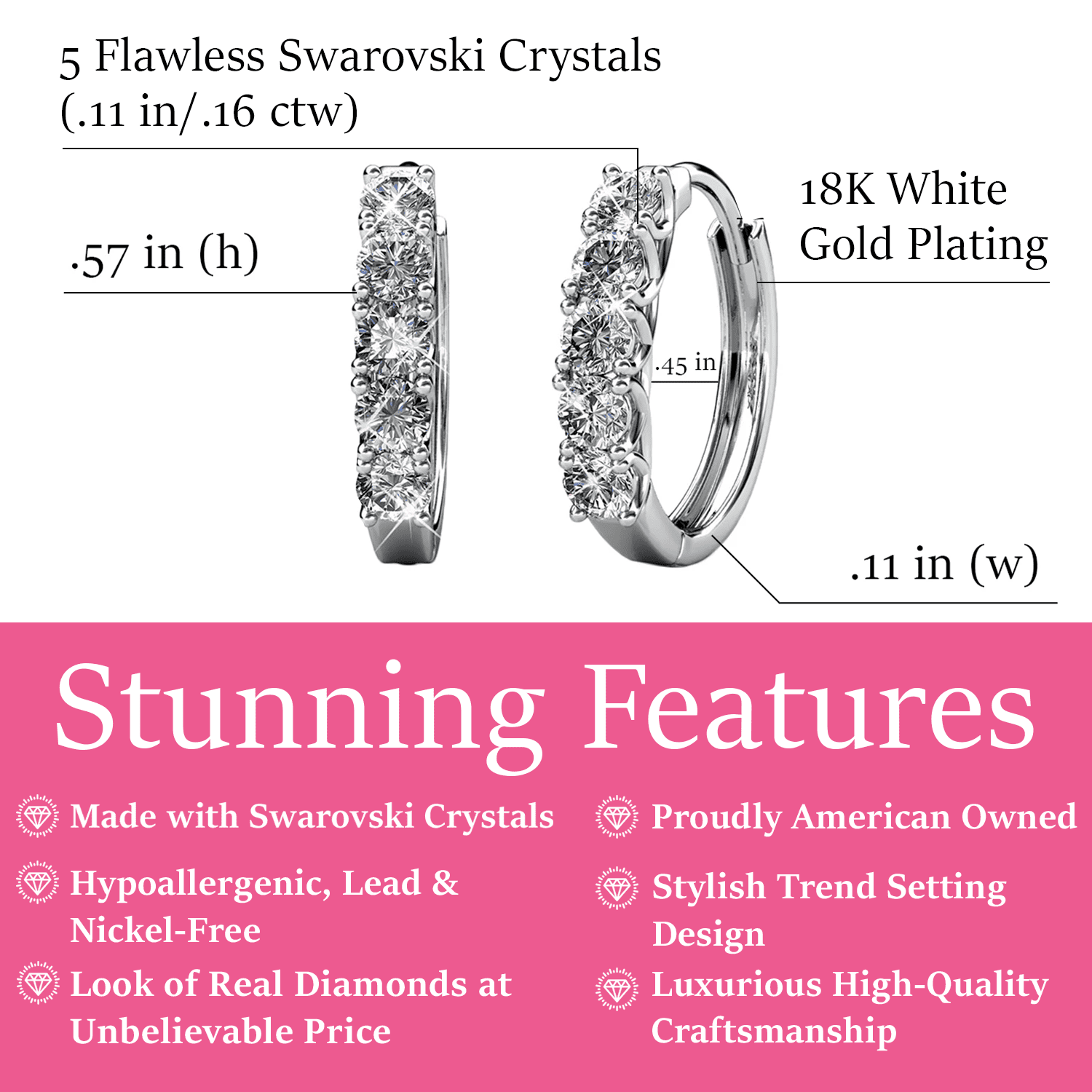 thumbnail image 2 of Cate & Chloe Bethany 18k White Gold Plated Hoop Earrings with Swarovski Crystals Gift for Women, 2 of 7