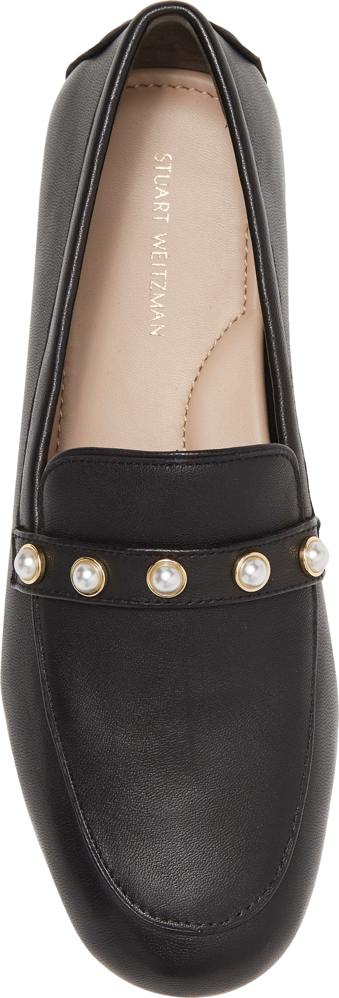 Stuart Weitzman Imitation Pearl Driving Loafer, Alternate, color, BLACK