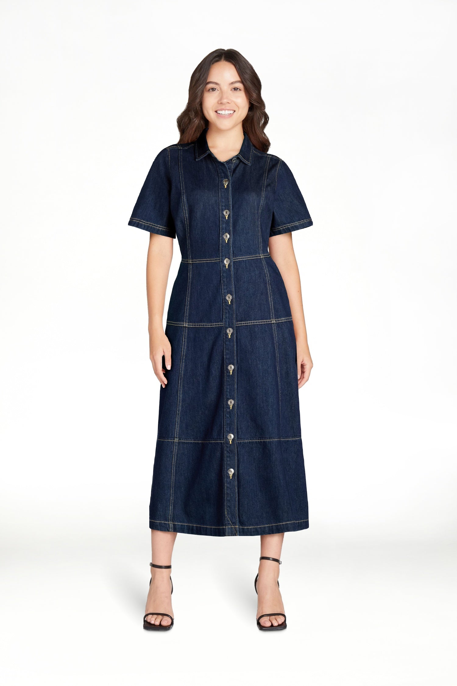 thumbnail image 3 of Free Assembly Women's Button Front Cotton Midi Dress with Short Sleeves, XS-XXL, 3 of 8