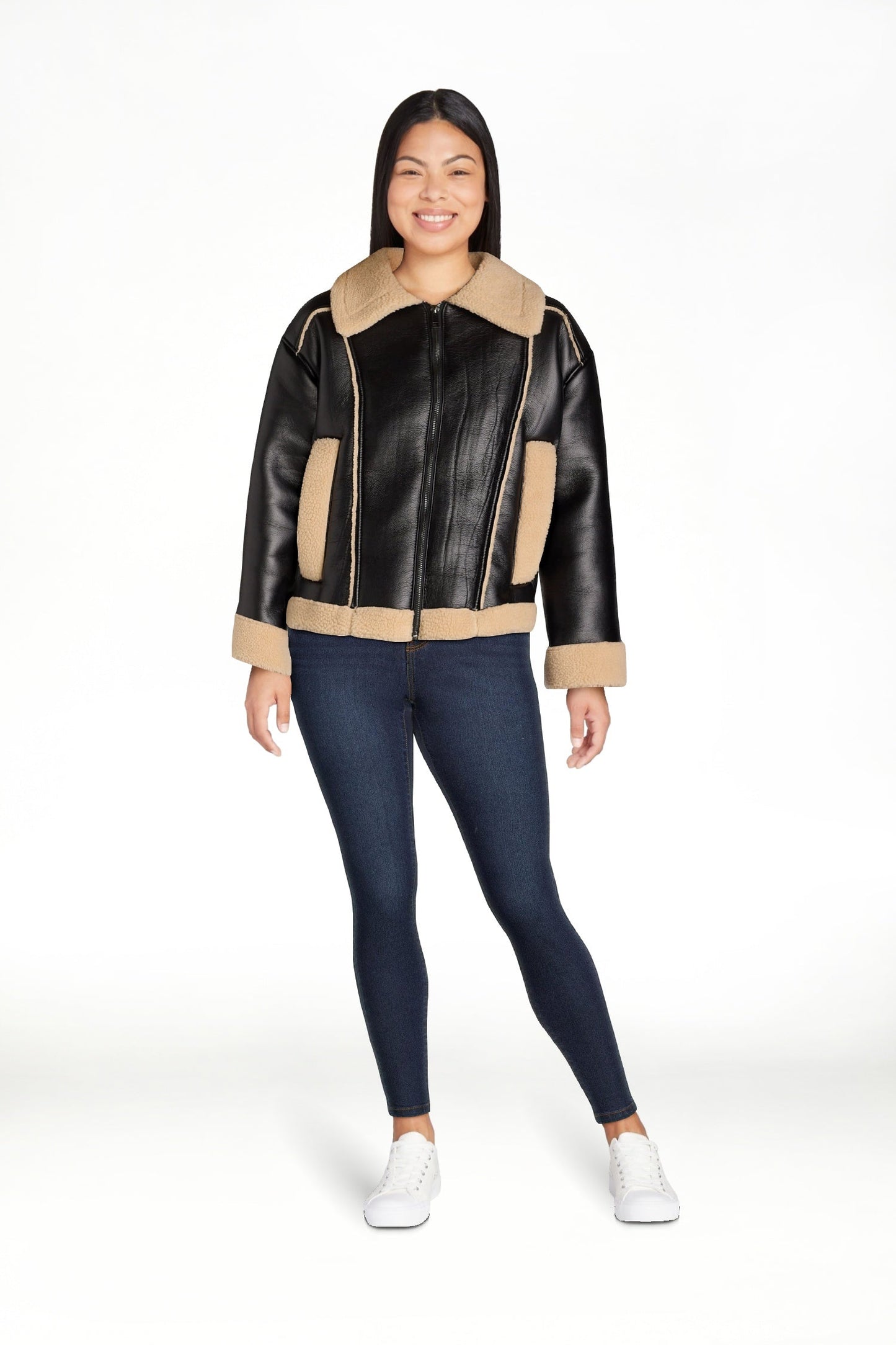 thumbnail image 3 of Time and Tru Women's and Women's Plus Bonded Faux Shearling Bomber Jacket, Sizes XS-3X, 3 of 8