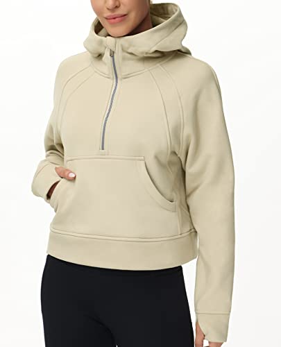 THE GYM PEOPLE Womens' Hoodies Half Zip Long Sleeve Fleece Crop Pullover Sweatshirts with Pockets Thumb Hole