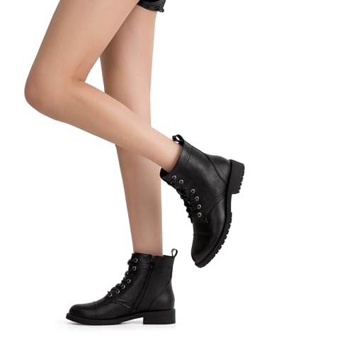 Vepose Womens' 916 | Ankle Boots | Combat Boots | Lace-up Booties with  Inside Zipper