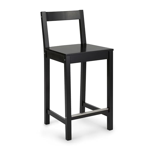 Amazon Amazon Basics Wooden Bar Stool with Backrest 24", Black, 1 Unit