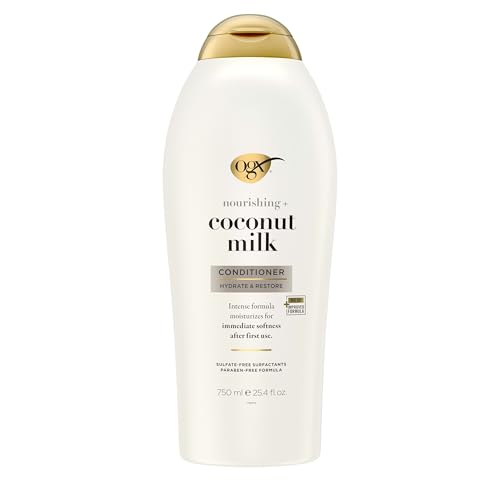 Amazon OGX Nourishing + Coconut Milk Conditioner, Hydrating & Restoring Conditioner Moisturizes for Soft Hair After the First Use, Paraben-Free, Sulfate-Free Surfactants, 25.4 fl. oz